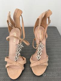 Sandali gioiello in vera pelle color nude/ecru