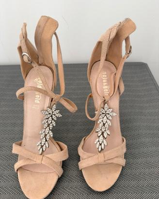 Sandali gioiello in vera pelle color nude/ecru
