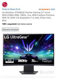 LG ultragear  monitor gaming 27 pollici curvo QHD