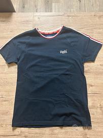 T shirt superdry blu con bande colorate