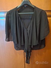 Coprispalle/Blusa Zuiki nero in chiffon con ruches