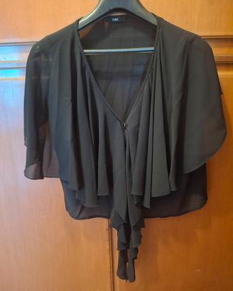 Coprispalle/Blusa Zuiki nero in chiffon con ruches