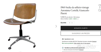 1960 Sedia da ufficio vintage Anonima Castelli