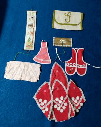 Lotto Vintage Oggetti Misti Ricamati Eseguiti A Ma