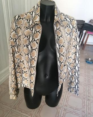 Giacca in vera pelle stampa pitone, con zip