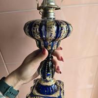 Lampada a olio in antico stile Murano vetro blu 