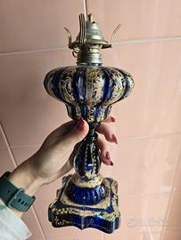 Lampada a olio in antico stile Murano vetro blu 