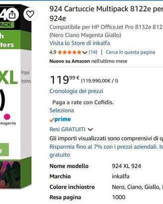 924 Cartuccie Multipack 8122e per HP