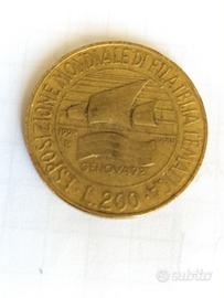 moneta 200 lire 1992 Genova mostra filatelia 