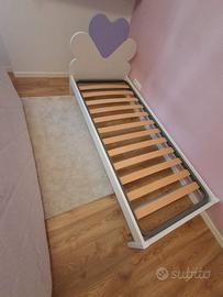 Letto Singolo Bambina con Testiera a Cuore e Rete