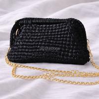 Mini Bag Nera Intrecciata con Catena Oro