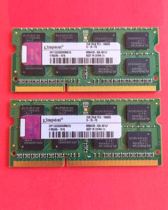 RAM DDR3 sodimm  Kingston(2gbx2) 2Rx8 Pc3 10600S
