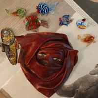  pesci in vetro+maschera sarda+testa africana 