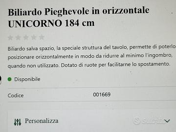 Biliardo pieghevole 184cm