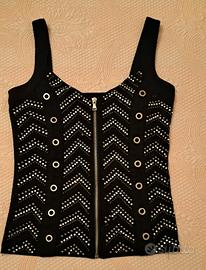 Top corsetto nero con borchie e strass L/XL