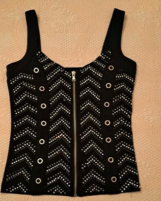 Top corsetto nero con borchie e strass L/XL