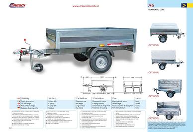 Rimorchio Cresci A6 750/600 Kg cm175x141x36H con f