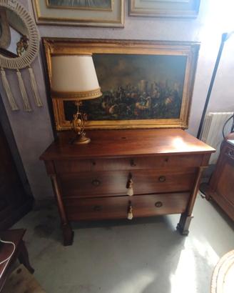 Cassettiera Impero autentica in legno noce bionda