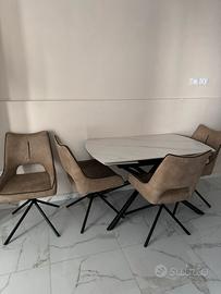 Tavolo effetto marmo +4 sedie design girevoli
