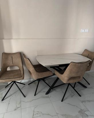 Tavolo effetto marmo +4 sedie design girevoli