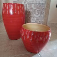 Set 2 Vasi In Ceramica Rosso Corallo-Design Modern
