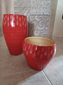 Set 2 Vasi In Ceramica Rosso Corallo-Design Modern
