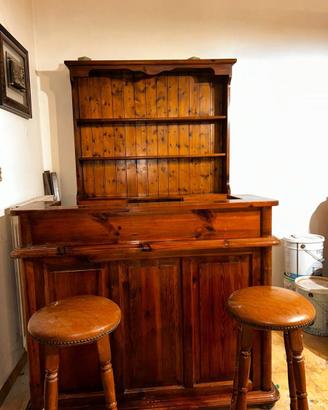 Piano Bar in noce con Bottigliera e 2 Sgabelli