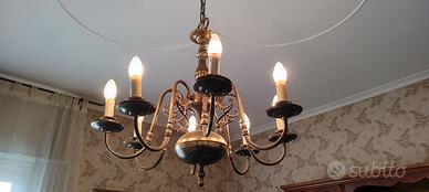Lampadario olandese Flemisch doppio in ottone a 8