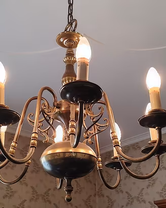 Lampadario olandese Flemisch doppio in ottone a 8