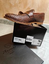 Mocassini uomo in vera pelle intrecciata marrone 