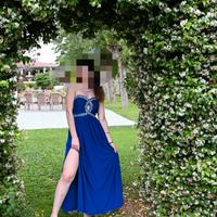 Elegante Abito  Blu Royal con Strass