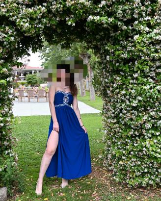 Elegante Abito  Blu Royal con Strass