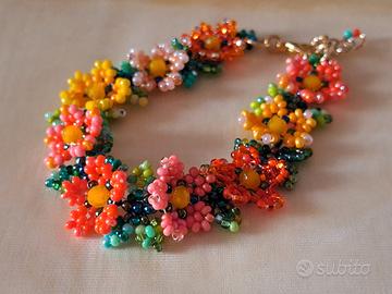 Bracciale floreale artigianale vetro e cristalli