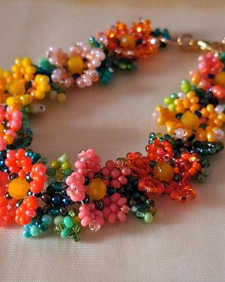 Bracciale floreale artigianale vetro e cristalli