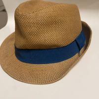 Cappello fedora paglia beige con nastro blu