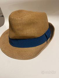 Cappello fedora paglia beige con nastro blu