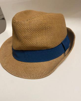 Cappello fedora paglia beige con nastro blu