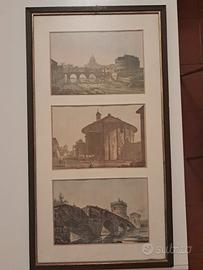 3 quadri con 3 stampe a colori di Roma cad.
