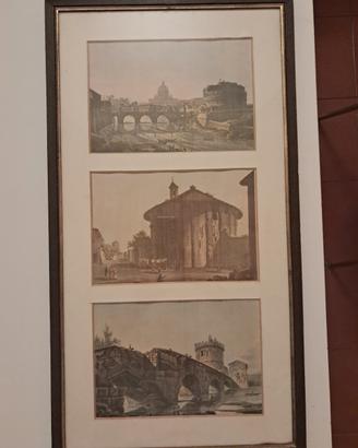 3 quadri con 3 stampe a colori di Roma cad.