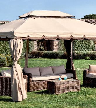 Gazebo da giardino beige 3x4 con teli zanzariere