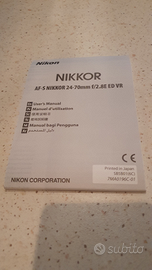 Manuale istruzioni nikon AF-S 24-70 ED VR 2,8 zoom