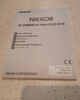 Manuale istruzioni nikon AF-S 24-70 ED VR 2,8 zoom