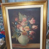 Quadro con dipinto natura morta con vaso di fiori