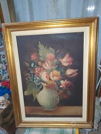 Quadro con dipinto natura morta con vaso di fiori
