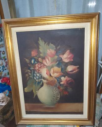 Quadro con dipinto natura morta con vaso di fiori