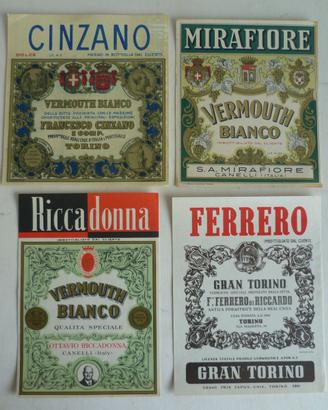 Etichette  Cinzano ,Riccadona, Ferrero, Mirafiori