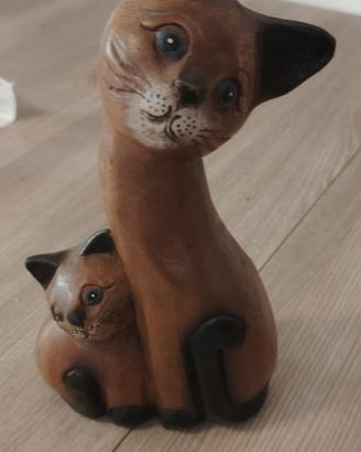 statuina artigianale gatti in legno 