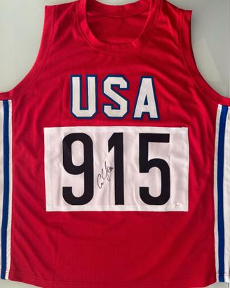Carl Lewis Atletica canotta USA autografata Sport
