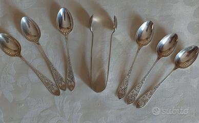 Set di 6 cucchiaini e pinze argento sterling 925