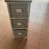 Cassettiera 3 Cesti Shabby Legno e Intreccio